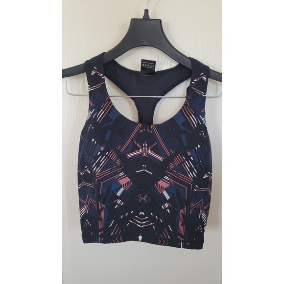 Sweaty Betty Power Crop Top - Beetle Blue Chevron Geo Print - Picture 1 of 3